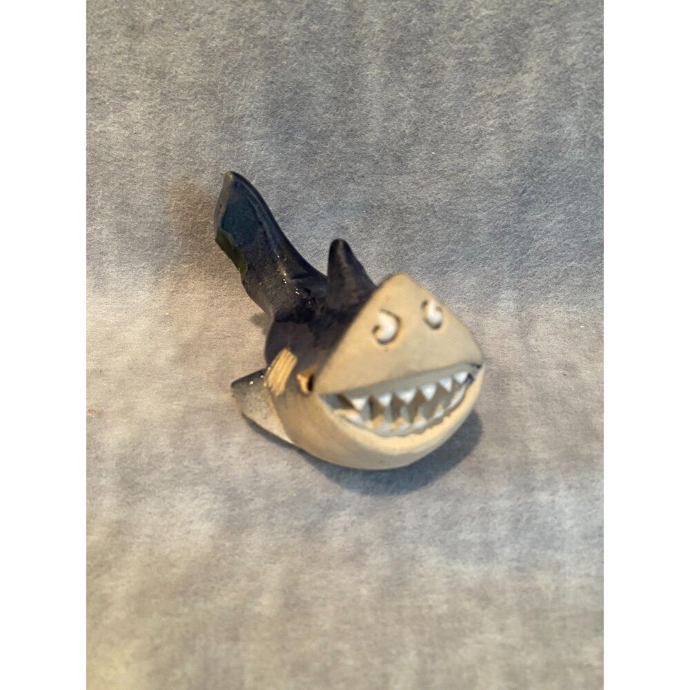 Artesania Rinconada Adult Smiling Shark 3-1/2" Blue Stoneware Clay Uruguay